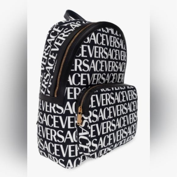 Versace Monogrammed Allover Backpack with Gold Hardware and Black Leather (NWT) - Picture 1 of 16